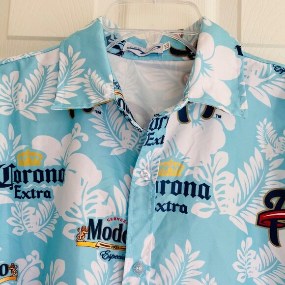 Corona Extra & Modelo Beer Hawaiian Shirt XXL BWM Global Tropical Print Button-U - Picture 4 of 8